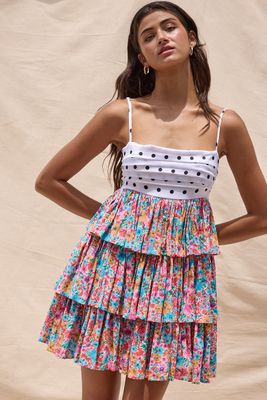 Dots N Floral Dress-Pink