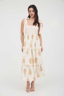 Bouquet Tie Strap Dress-peach