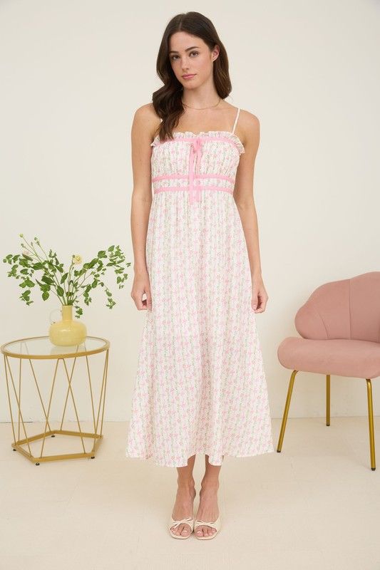 Bow Print Midi-Pink
