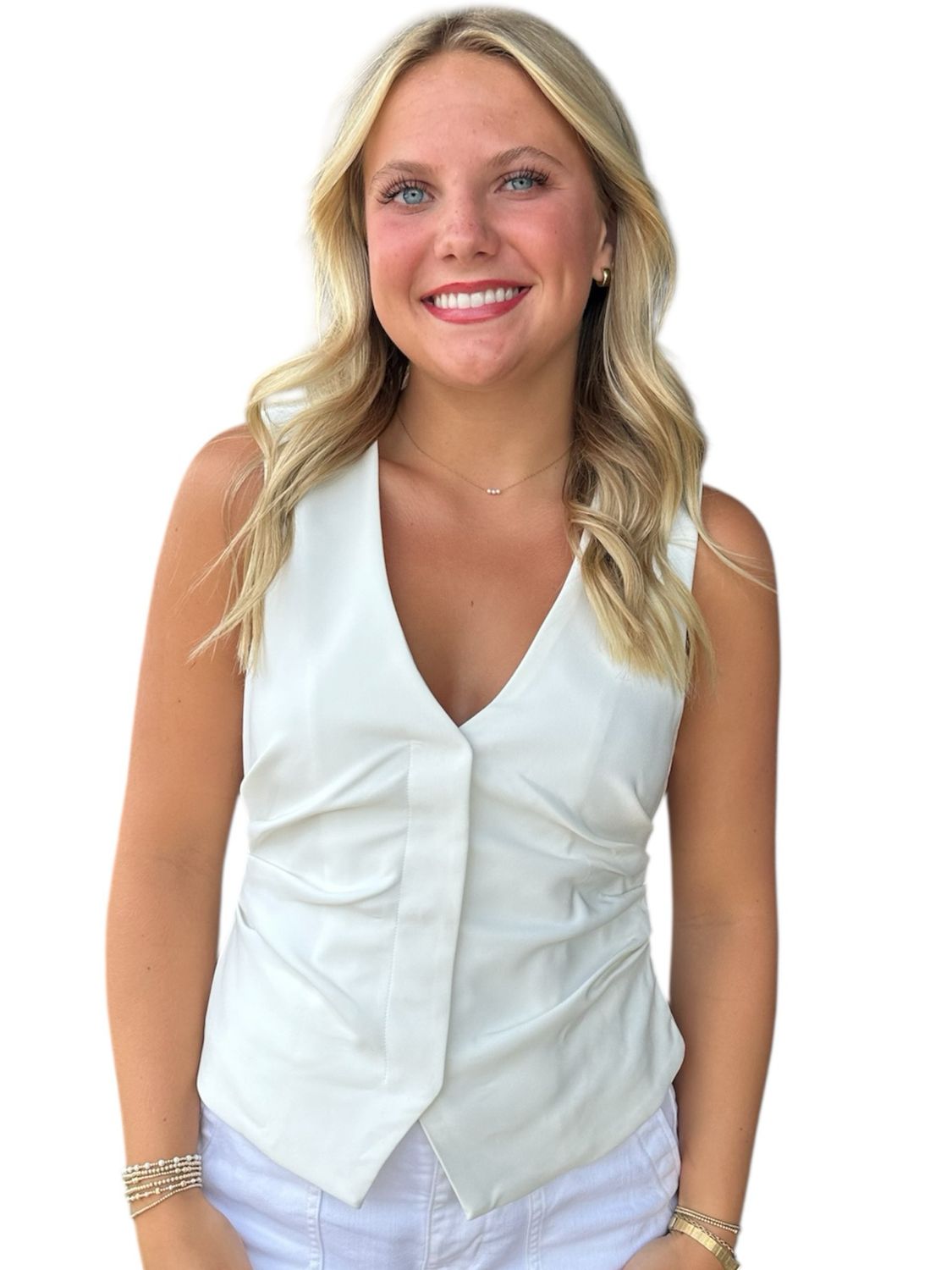 Rouched Vest-Wht