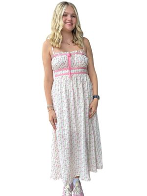 Bow Print Midi-Pink