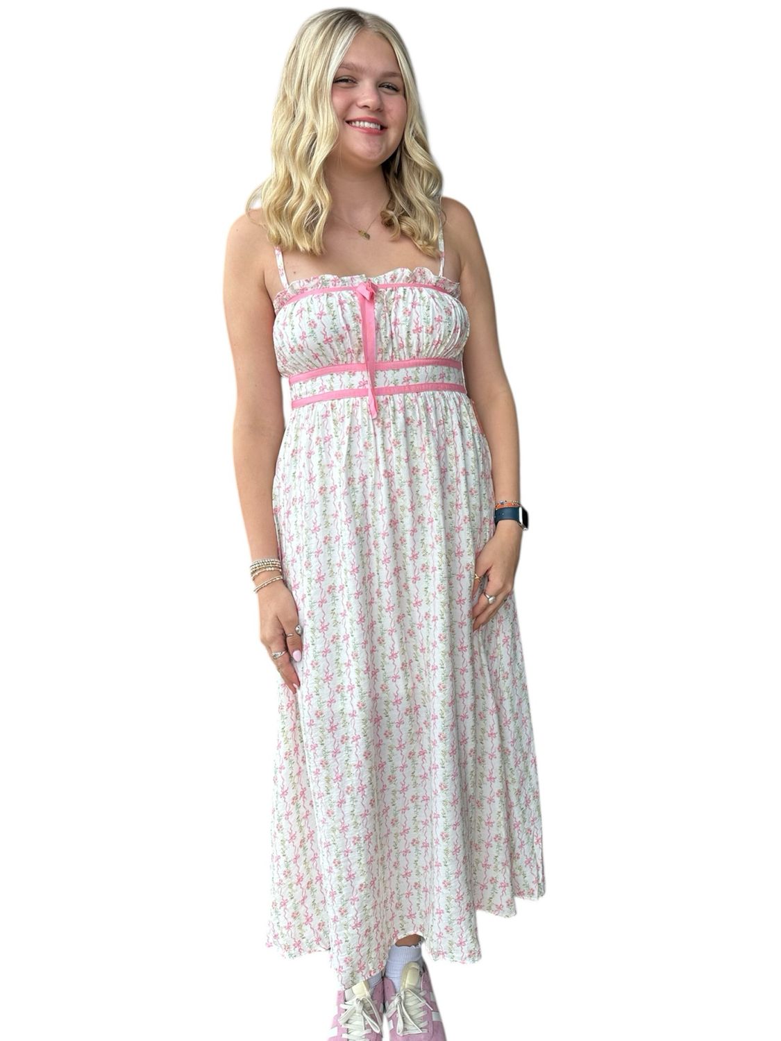 Bow Print Midi-Pink