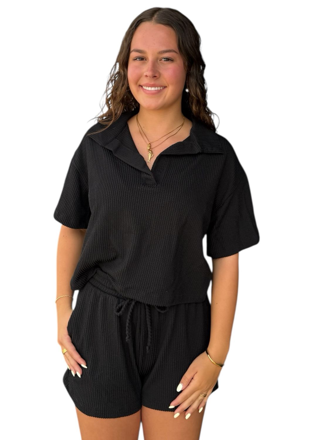 Vera Ribbed Short Set-Blk