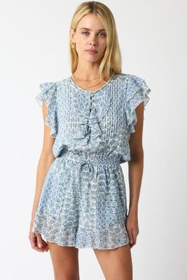 Ella Ruffle Romper-Blue