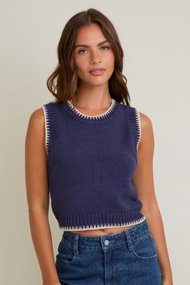 Stitched Up Sweater Tank-Nvy