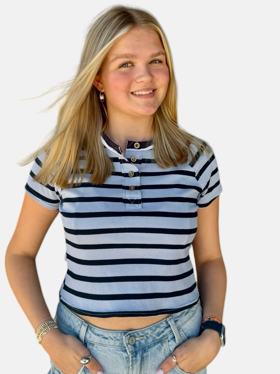 Crop Boxy Rugby-Blue