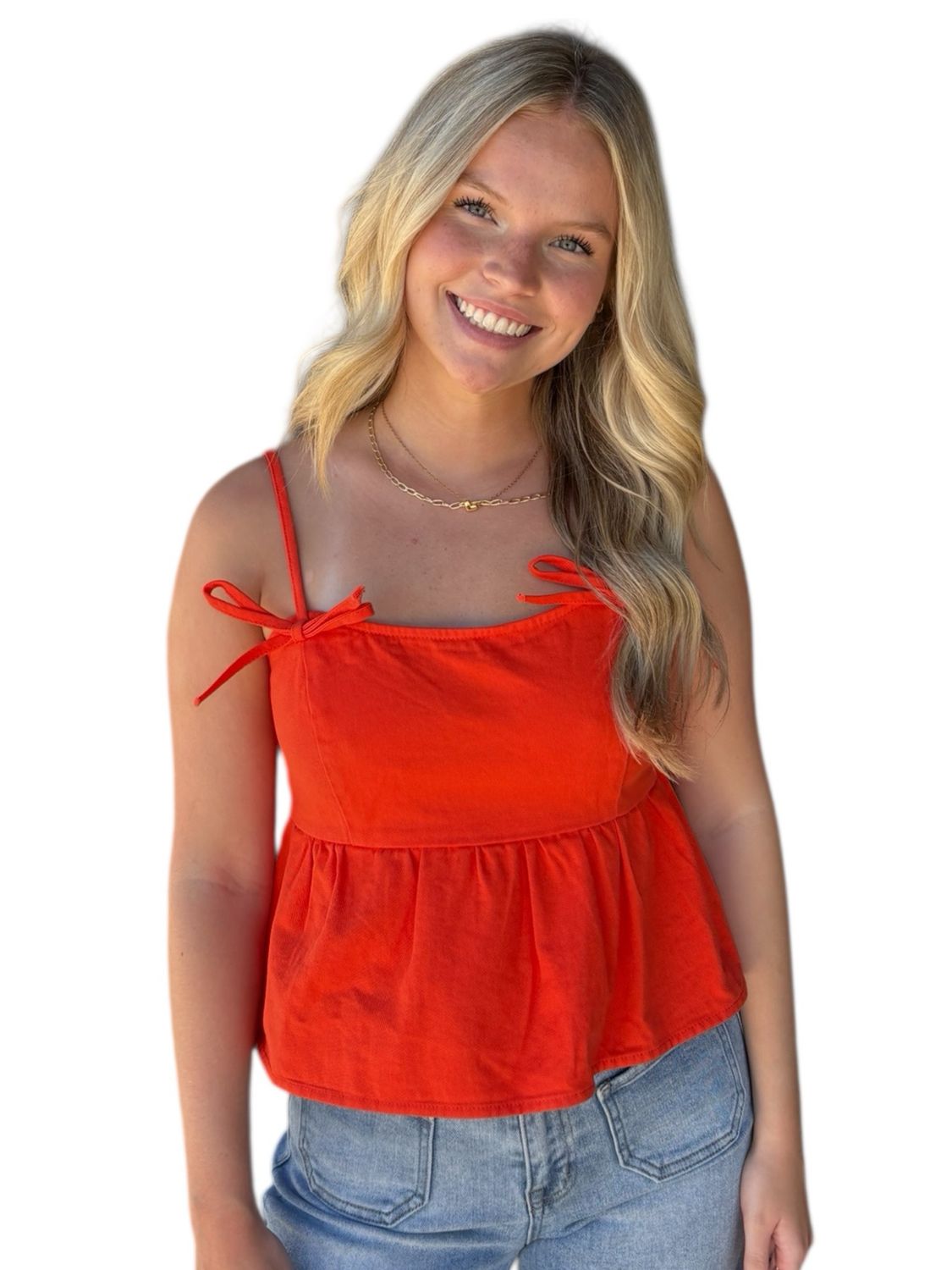 Denim Bow Cami-Orange