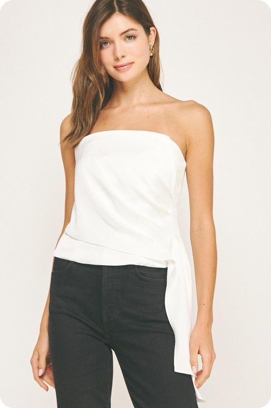 Draped Pleated Top-wht