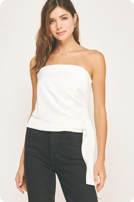 Draped Pleated Top-wht