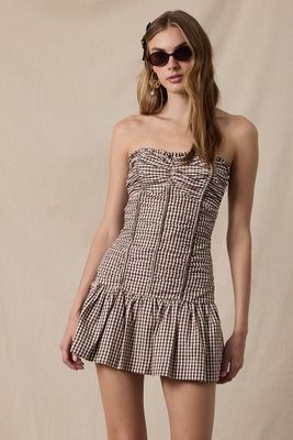 Checked Mini Dress-Choc