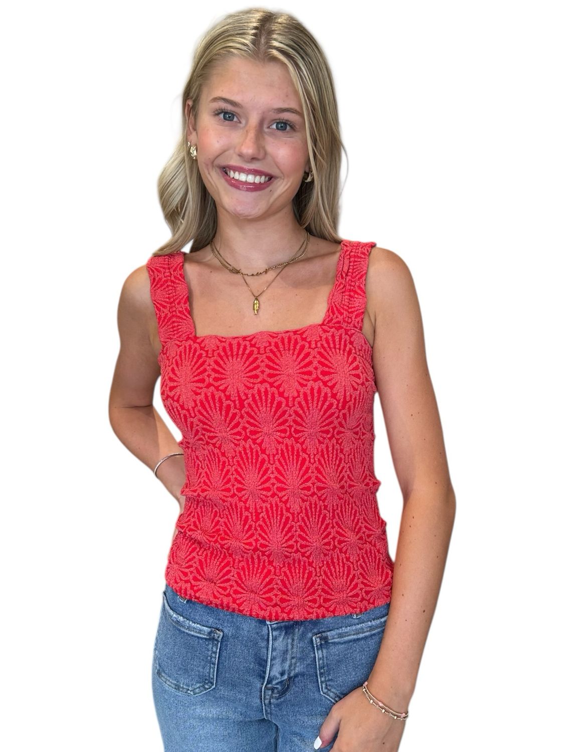 Lace Square Neck-Red