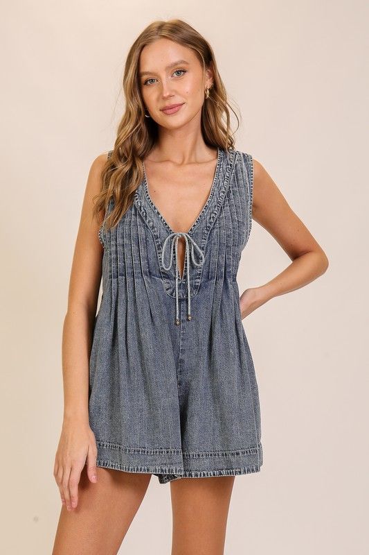 Presley Pleated Denim Romper