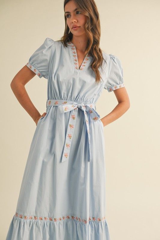 Emb Maxi Dress-Blue