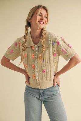 Emb Short Sleeve Sweater
