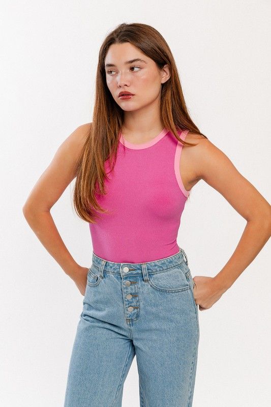 Colorblock Bodysuit-Pink