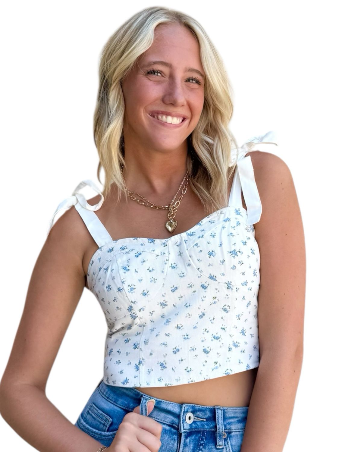 Ditsy Floral Tie Shoulder Tank