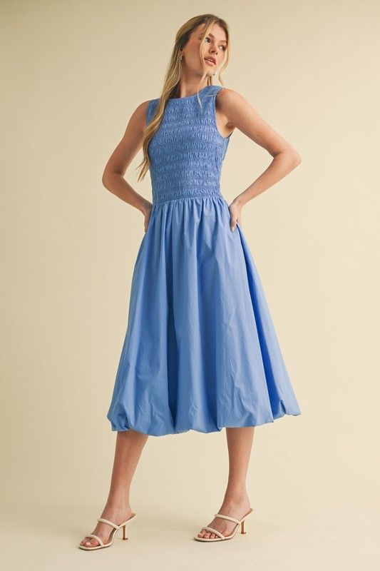 Marine Smocked Midi Dress