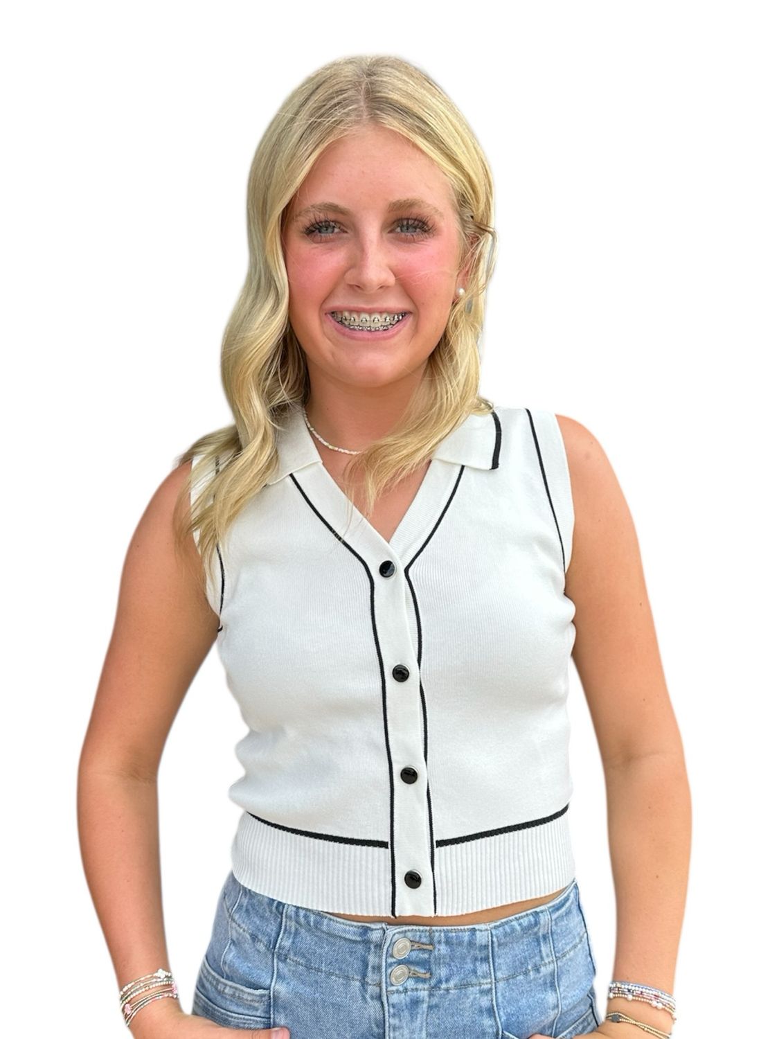 Brandie Collar Sweater-Wht