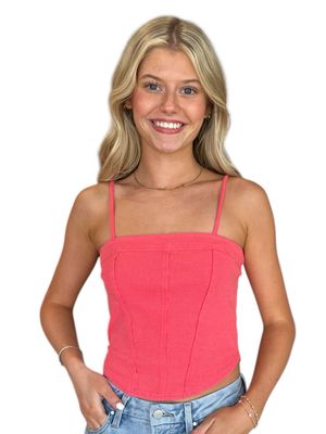 Washed Corset Tank-Coral