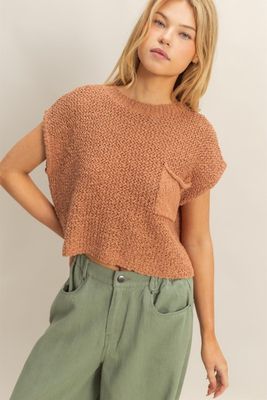 Henley Crop Sweater-Camel