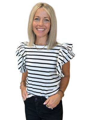 Mallory Ruffle Sleeve Top-Blk