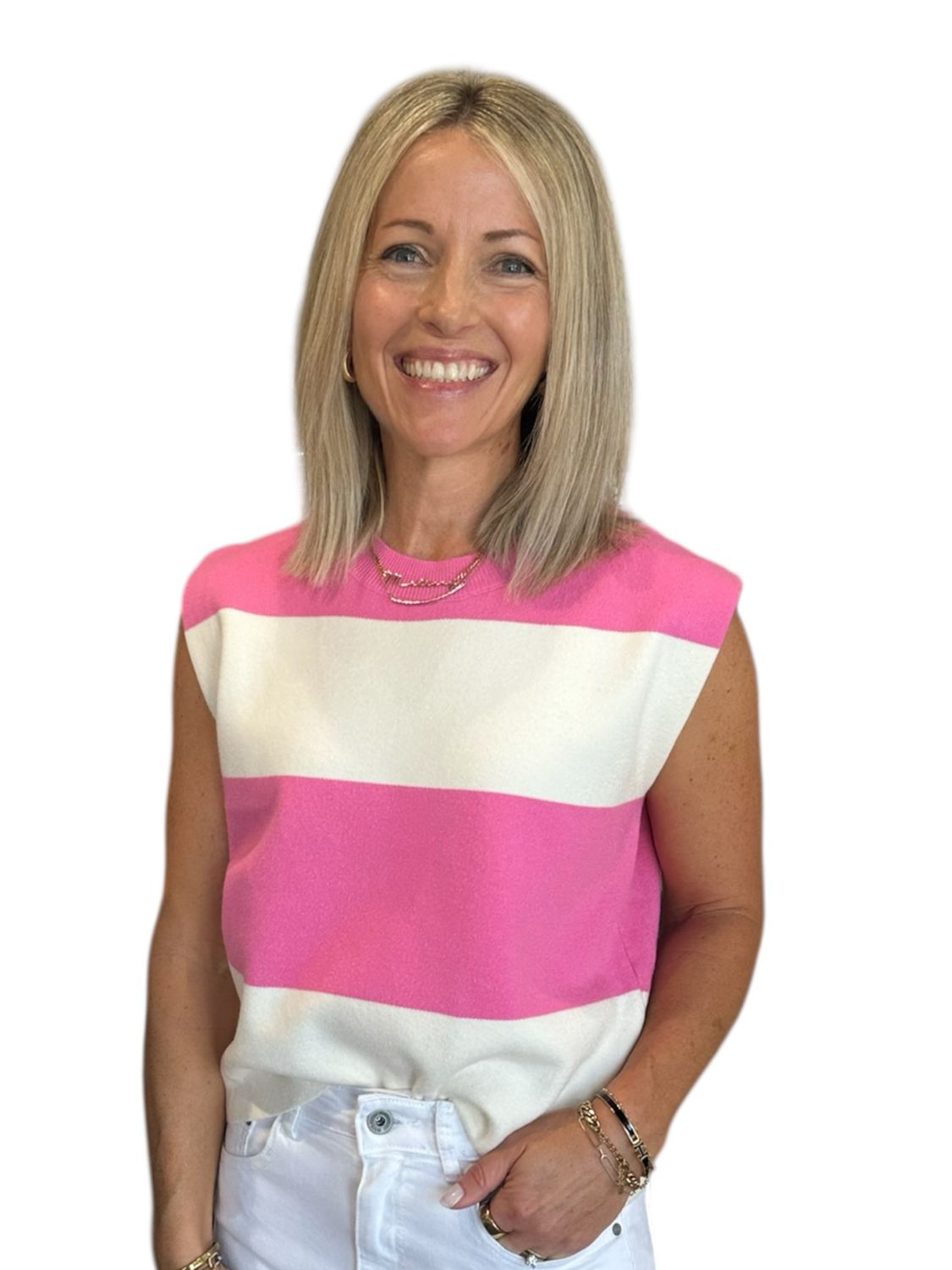 Rugby Stripe Top-Pink