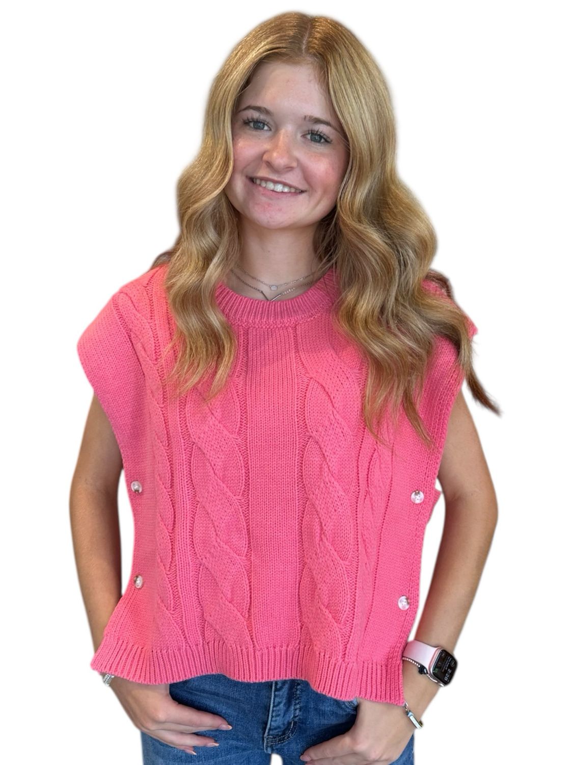 Carrie Cable Knit Sweater-Rose
