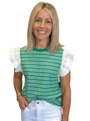 Kelly Stripe Ruffle Sleeve Top