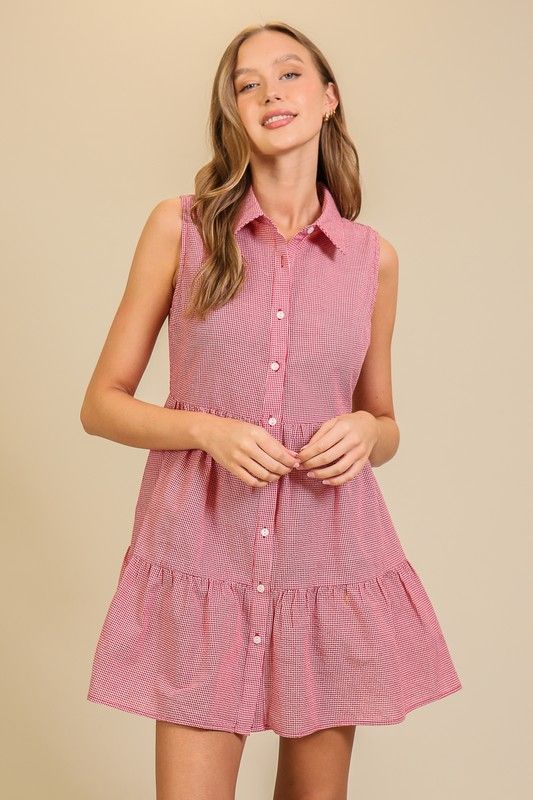 Casual Charm Check Dress-Red