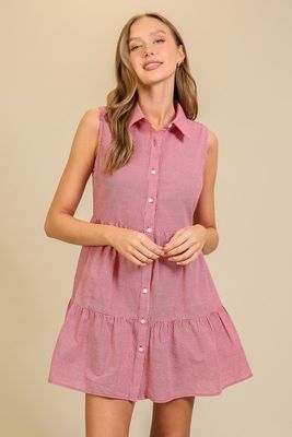 Casual Charm Check Dress-Red