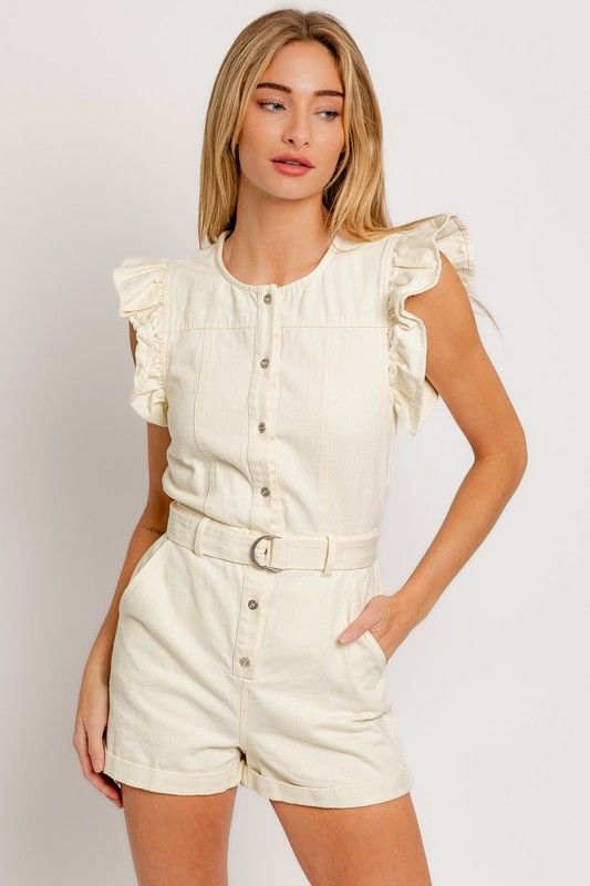 Janie Twill Romper-Cream
