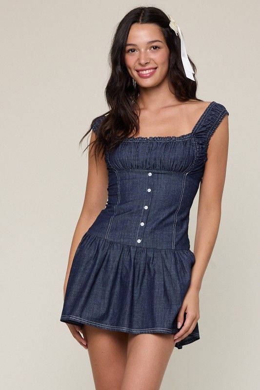 Sweet Denim Corset Dress-Dark