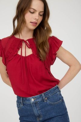 Kaci Keyhole Blouse-Red