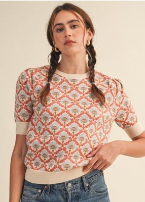 Retro Print Sweater-Orange