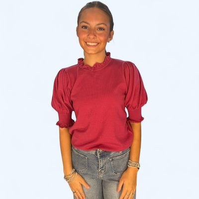 Carlie Ruffle Sweater-Pink