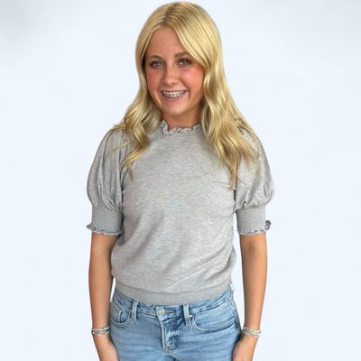 Carlie Ruffle Sweater-Grey