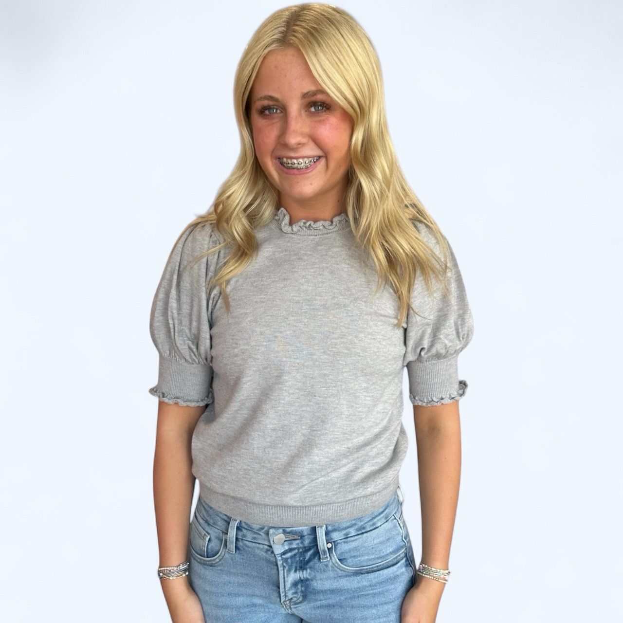 Carlie Ruffle Sweater-Grey