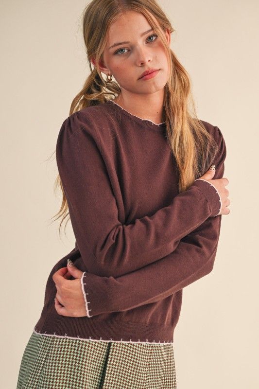 Gretchen Scallop Sweater-Choc