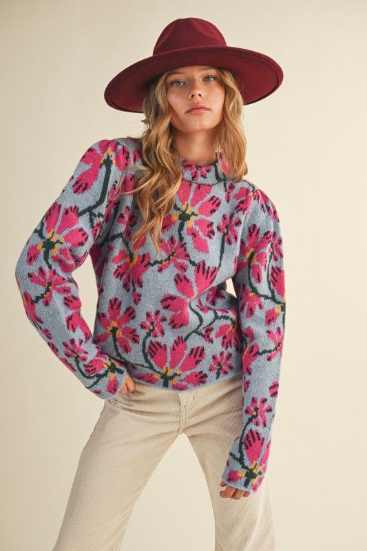 Channing Floral Sweater-Navy