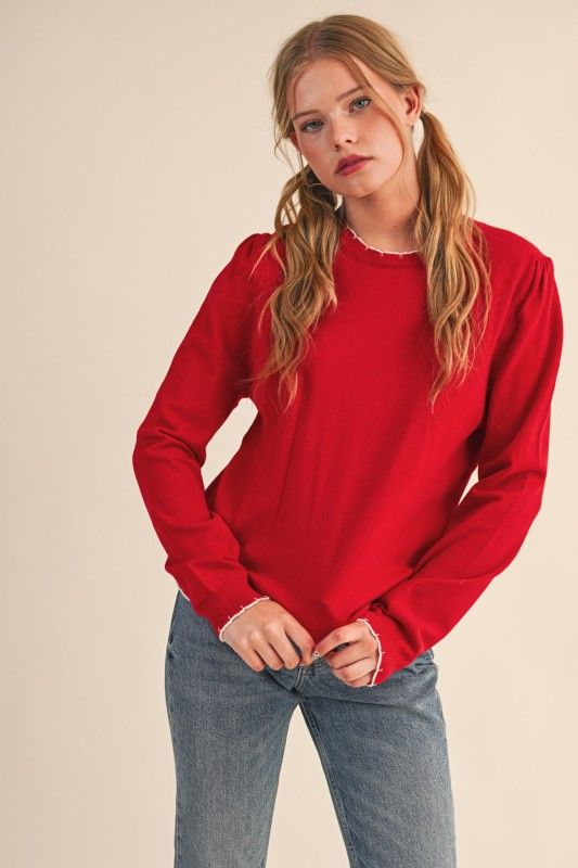Gretchen Scallop Sweater-Red