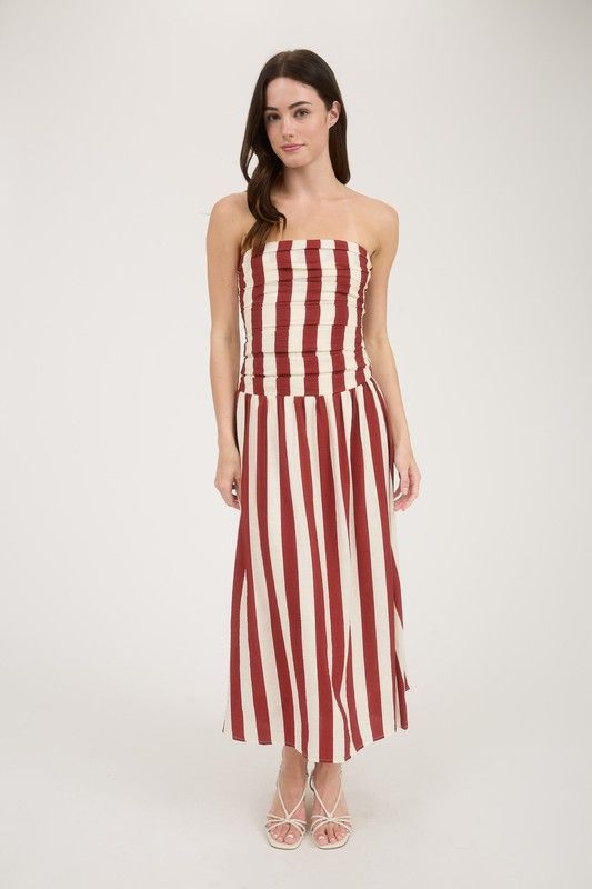 Big Stripe Tube Dress-Crimson