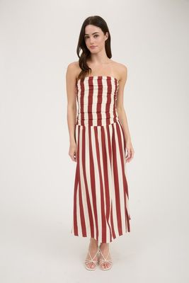Big Stripe Tube Dress-Crimson