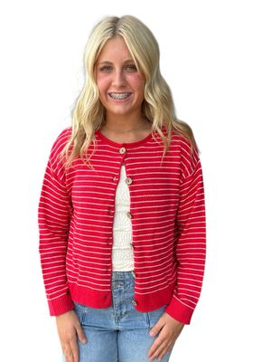 Leah Stripe Cardi-Red