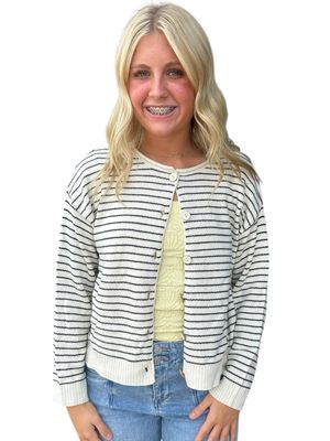 Leah Stripe Cardi-Wht