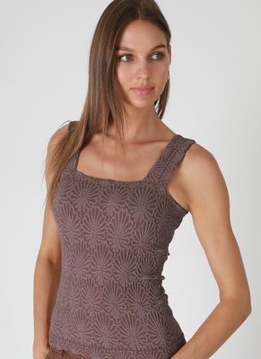 Lace Square Neck Tank-Dk Choc