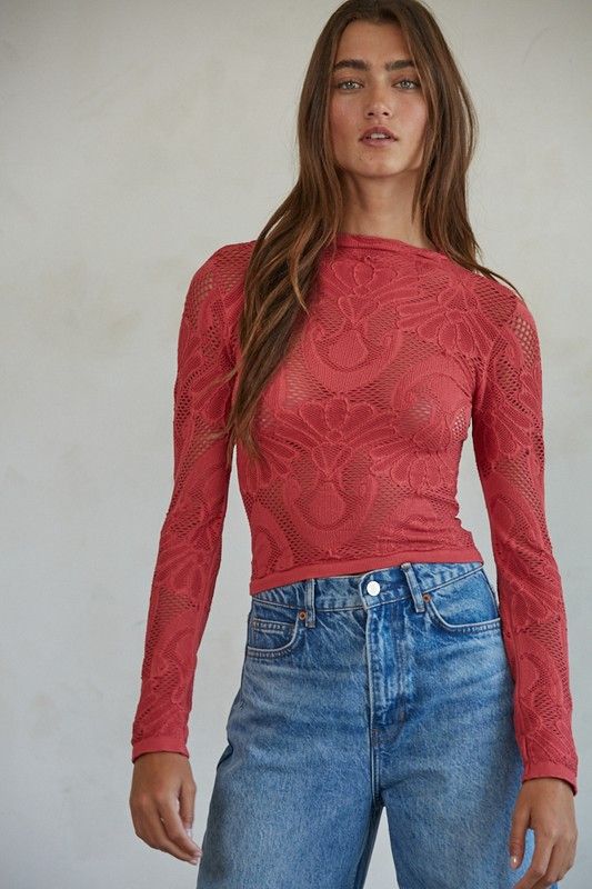 All The Love Lace Top-Red