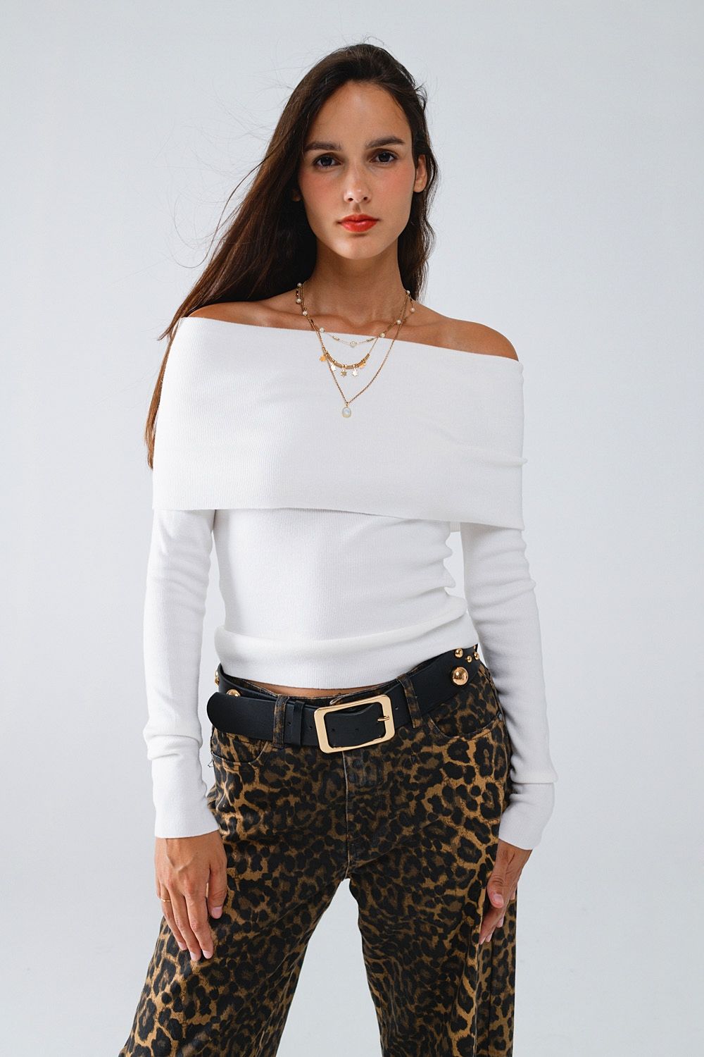 White Off Shoulder Sweater