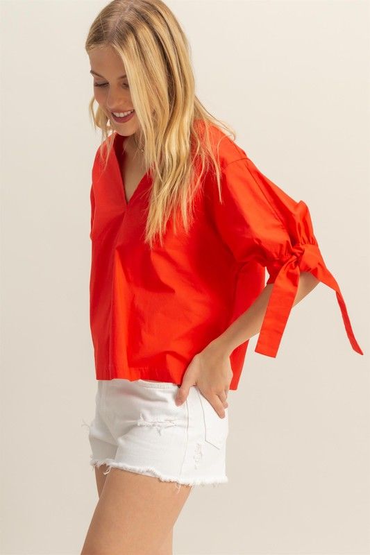 Kris Bow Sleeve Top-Red