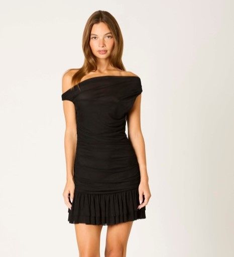 Off Shoulder Mini Dress-Blk