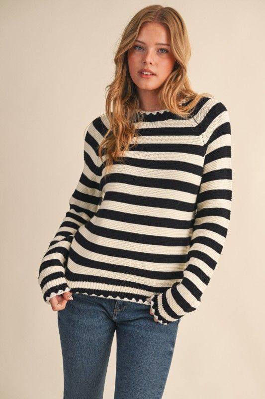 Sabrina Contrast Stripe Sweater-Blk